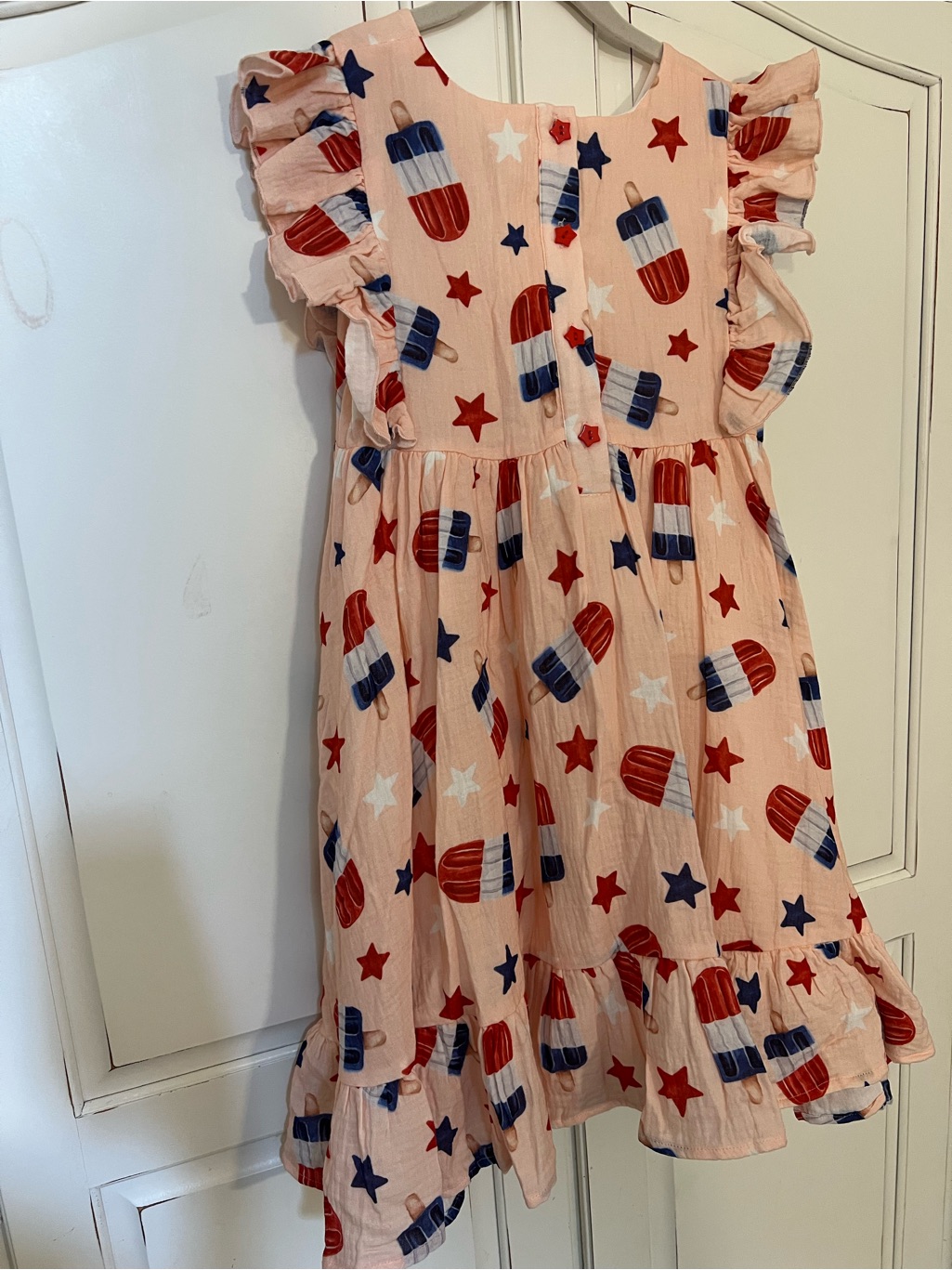 Cheeky Plum Girls Pink Ruffle Dress W/ Red, White & Blue Star Popsicle Print Nwt — image 2 of 4